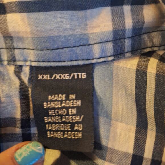 Wrangler Men's XXL Blue/ White Plaid Western Cowboy Pearl Snap Front Shirt - Picture 5 of 7